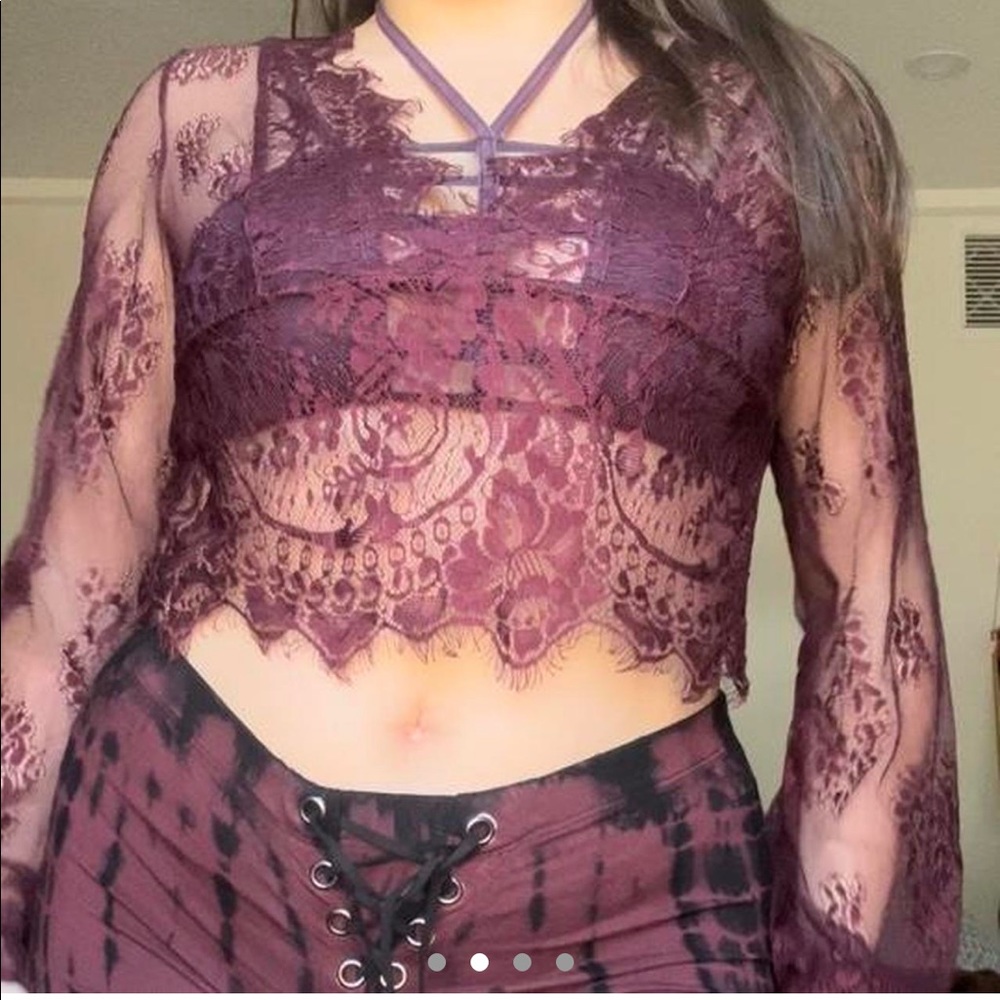 Burgundy Lace Cropped Top
